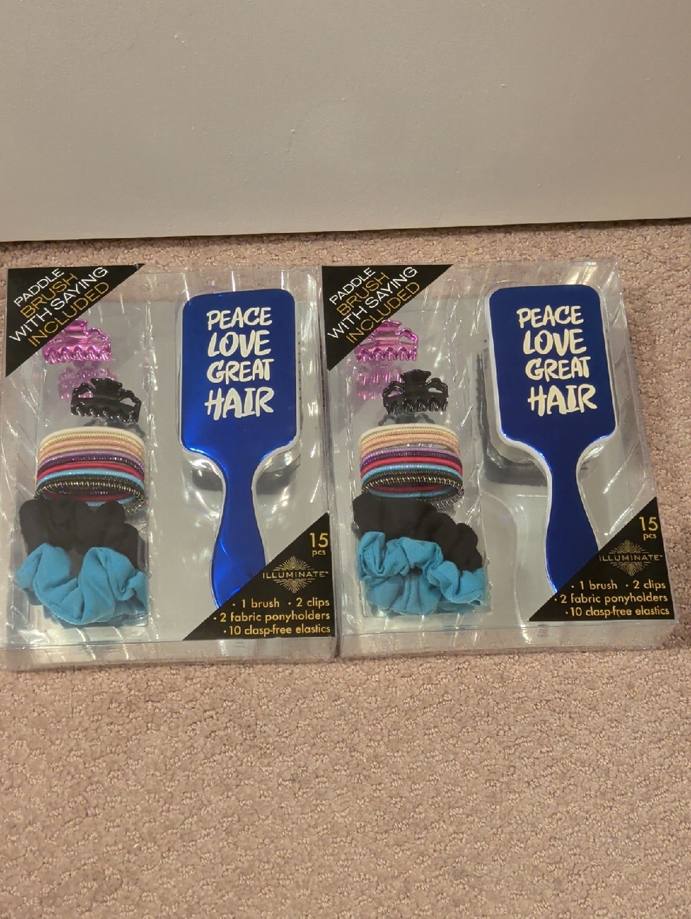 Peace Love Great Hair Kids Hair Accessory Set - Blue Paddle Brush & Mix of Ties